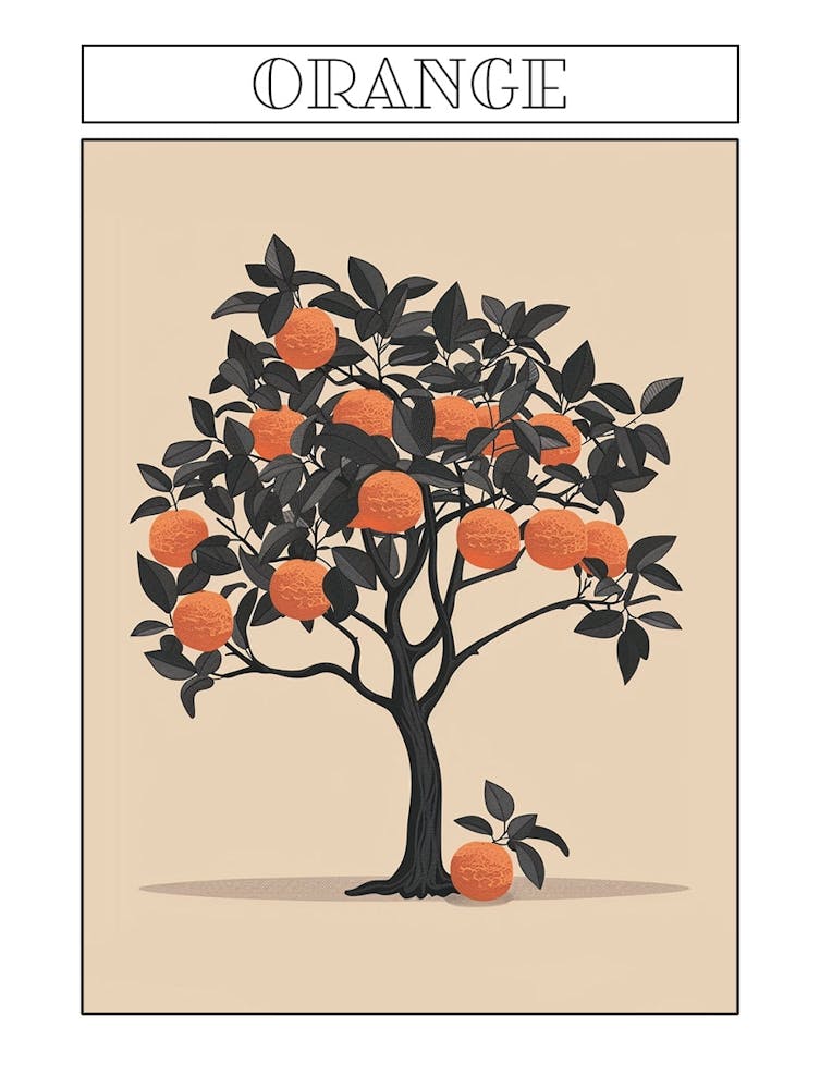 Orange Tree Minimalistic Drawing 2 Poster