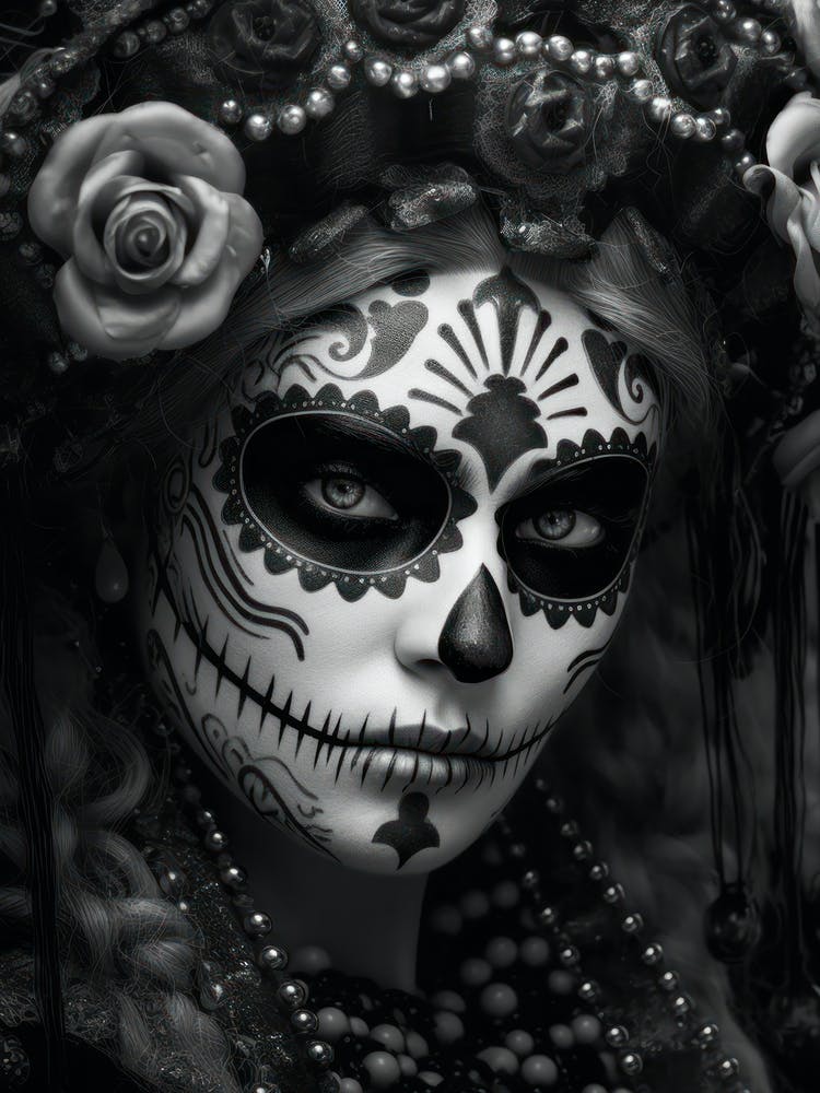Skull Face Girl Black and White