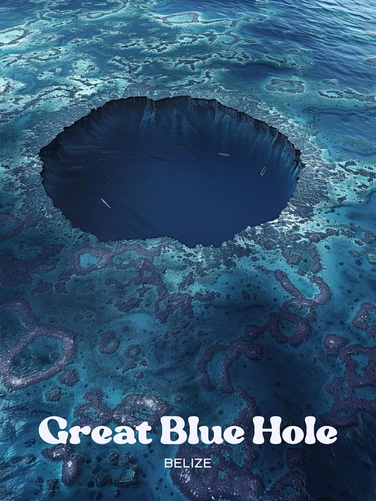 Great Blue Hole Belize Diving Digital Travel Art