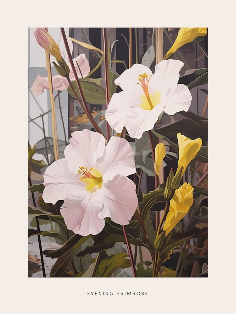 Flower Illustration Evening Primrose 2 Poster