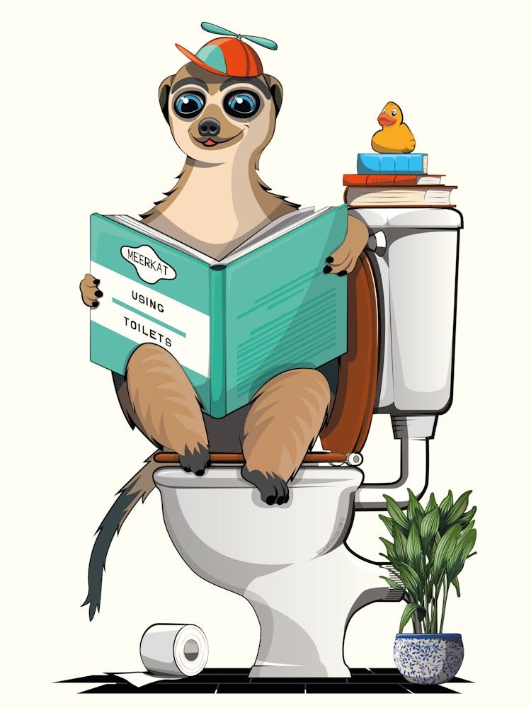 Meerkat in Bathroom on Toilet
