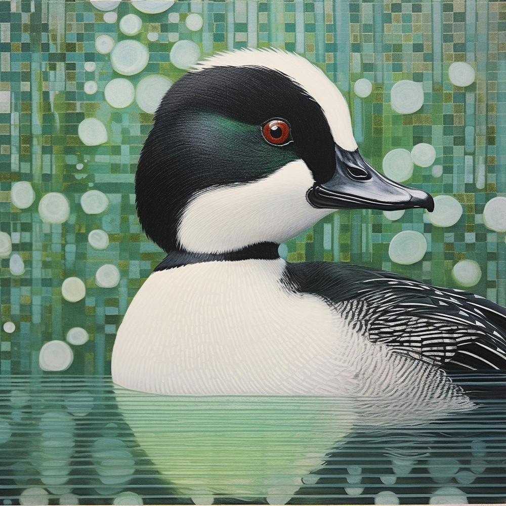 Ohara Koson Inspired Bird Painting Bufflehead 2 Square