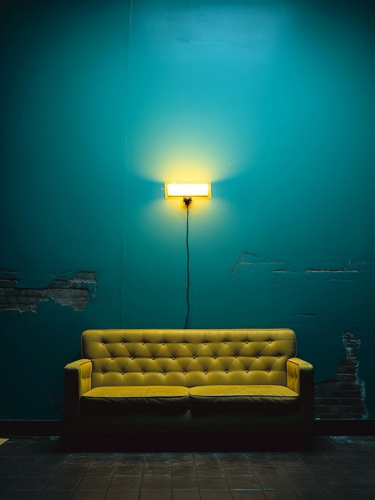 Yellow Couch In A Blue Room
