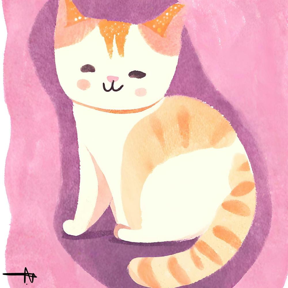 Kawaii Cat Portrait Watercolor