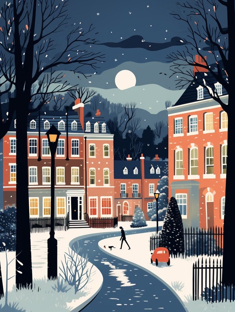 Winter Travel Night Illustration Richmond England 1