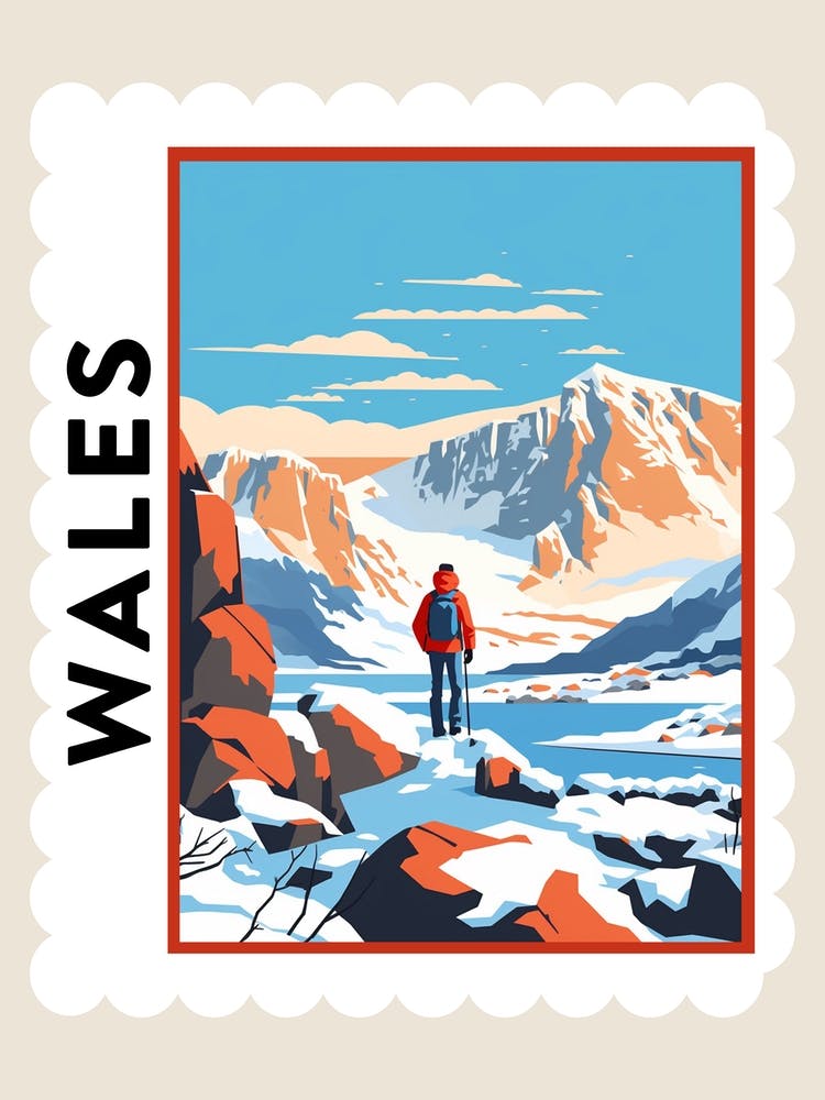 Retro Winter Stamp Poster Snowdonia United Kingdom 3
