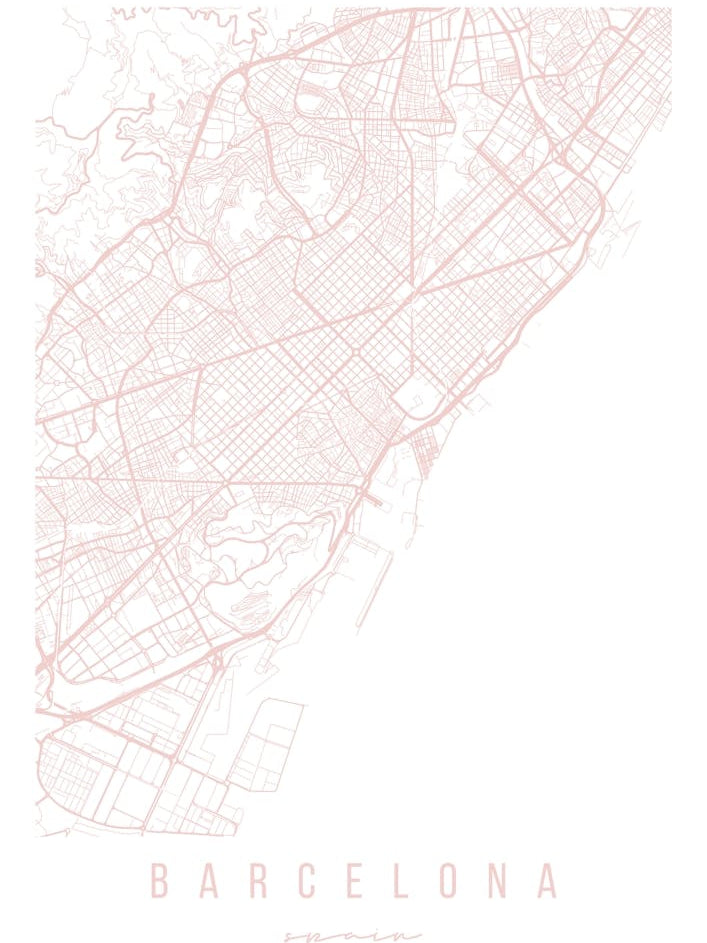 Barcelona Spain Light Pink Minimal Street Map