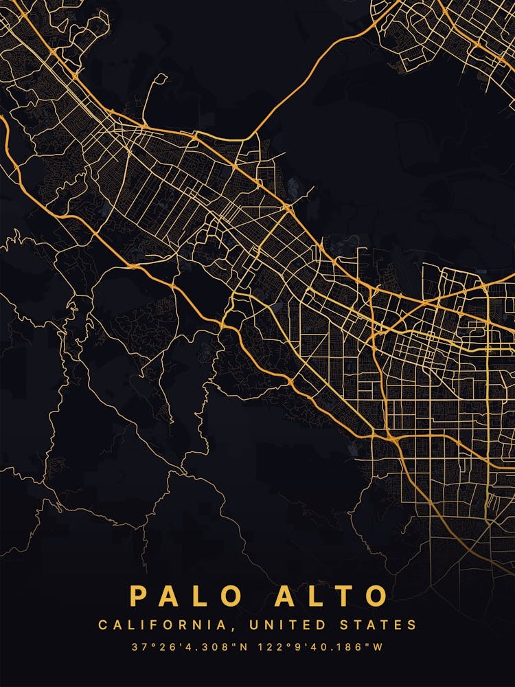 Palo Alto California Usa Black And Gold Map
