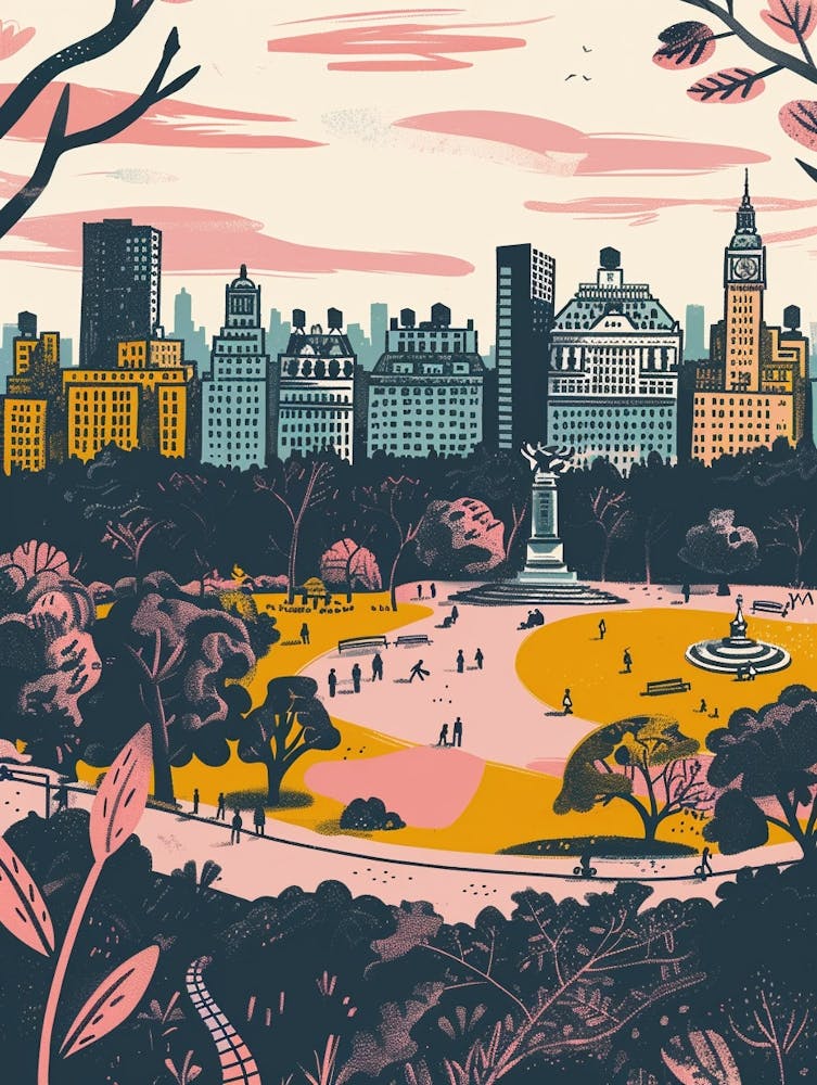 Central Park New York Colourful Silkscreen Illustration 3