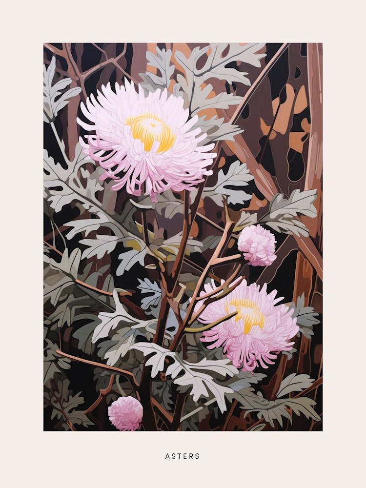 Flower Illustration Asters 6 Poster