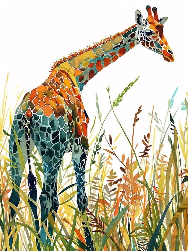 Giraffe In The Wild Leaf Pattern 2