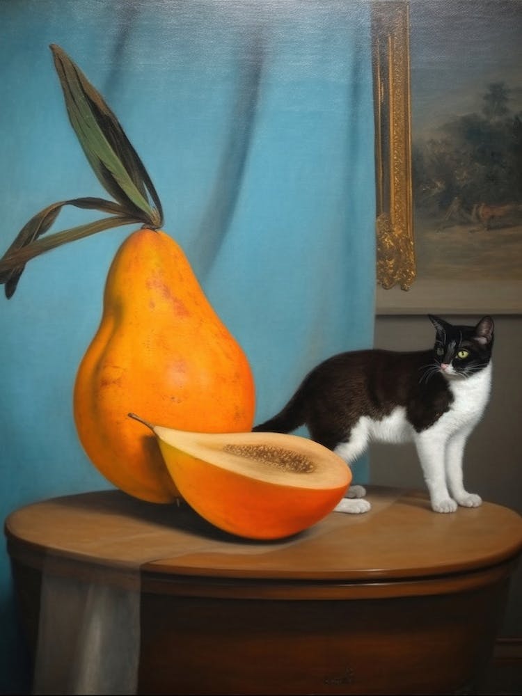Painting Of A Still Life Of A Bird Of Paradise With A Cat, Realism 2
