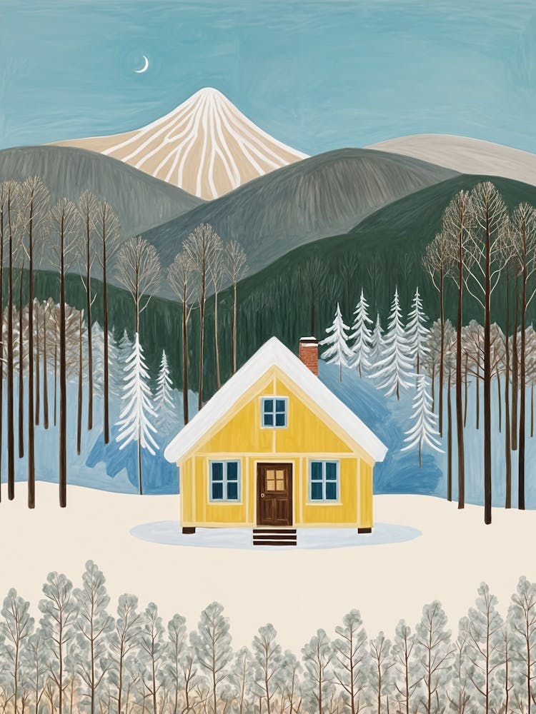 Little Yellow Winter Cabin