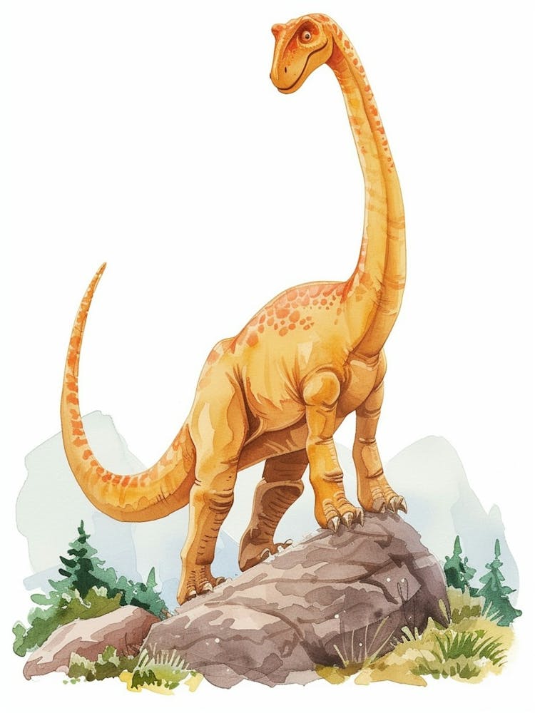 Cartoon Brachiosaurus Dinosaur Watercolour  2