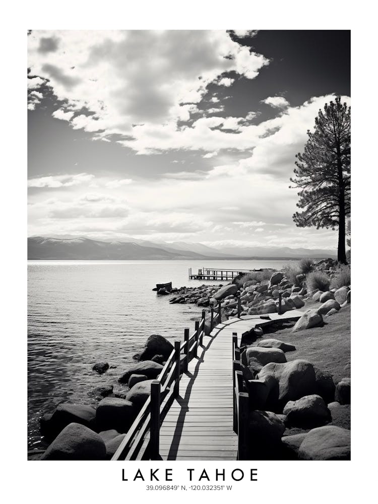 Poster Of Lake Tahoe, Black And White Analogue Photograph 1
