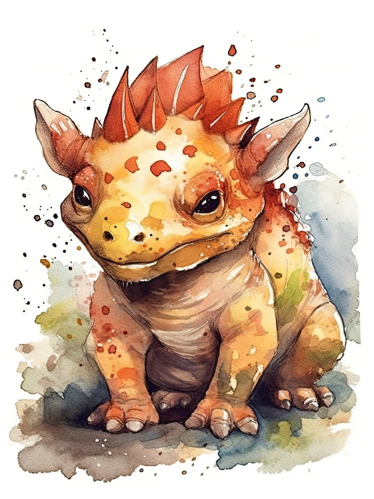 Protoceratops Cute Dinosaur Watercolour 1
