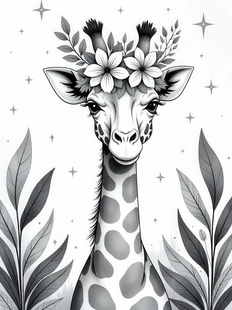 Giraffe With Flowers 2