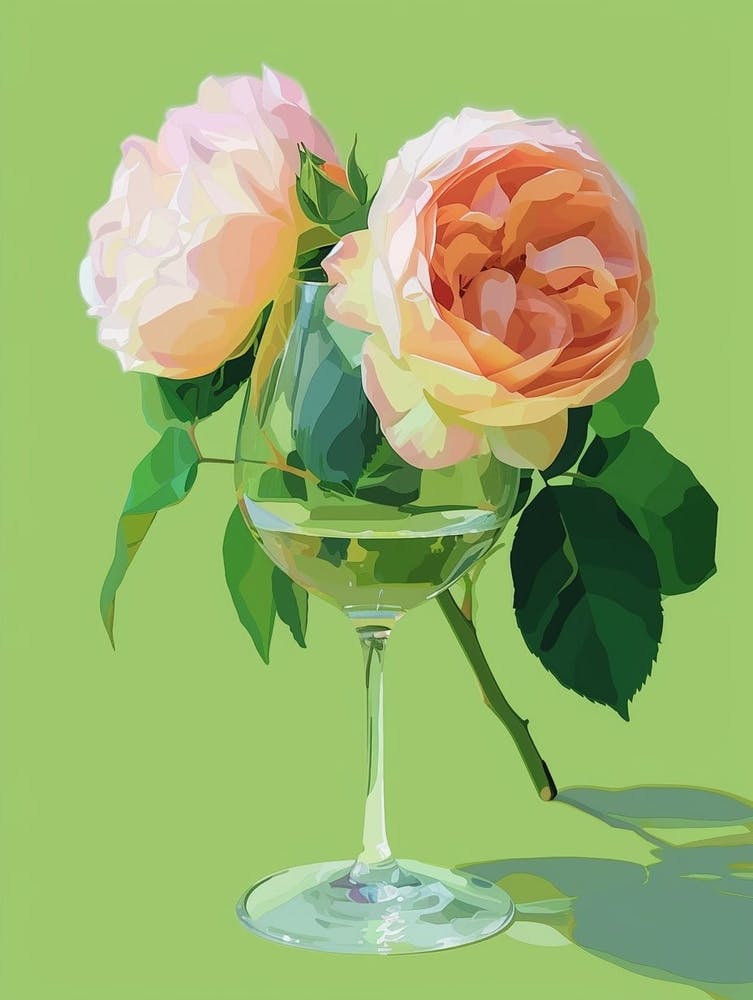 English Roses Painting Rose In A Wine Glass 3
