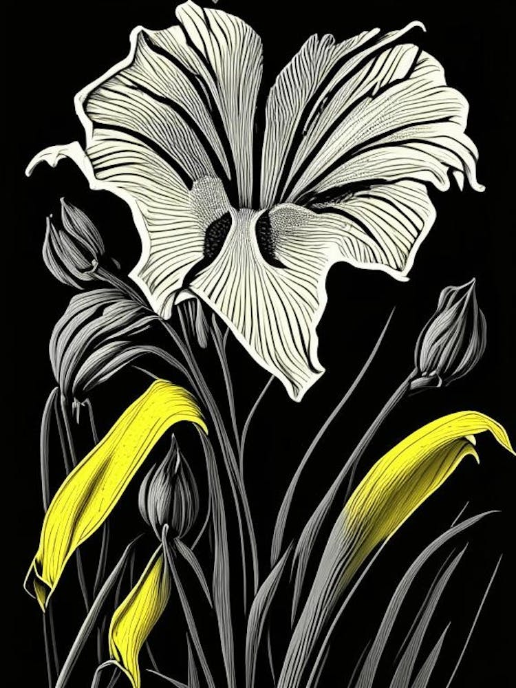 Yellow Flag Iris Wildflower Linocut 2