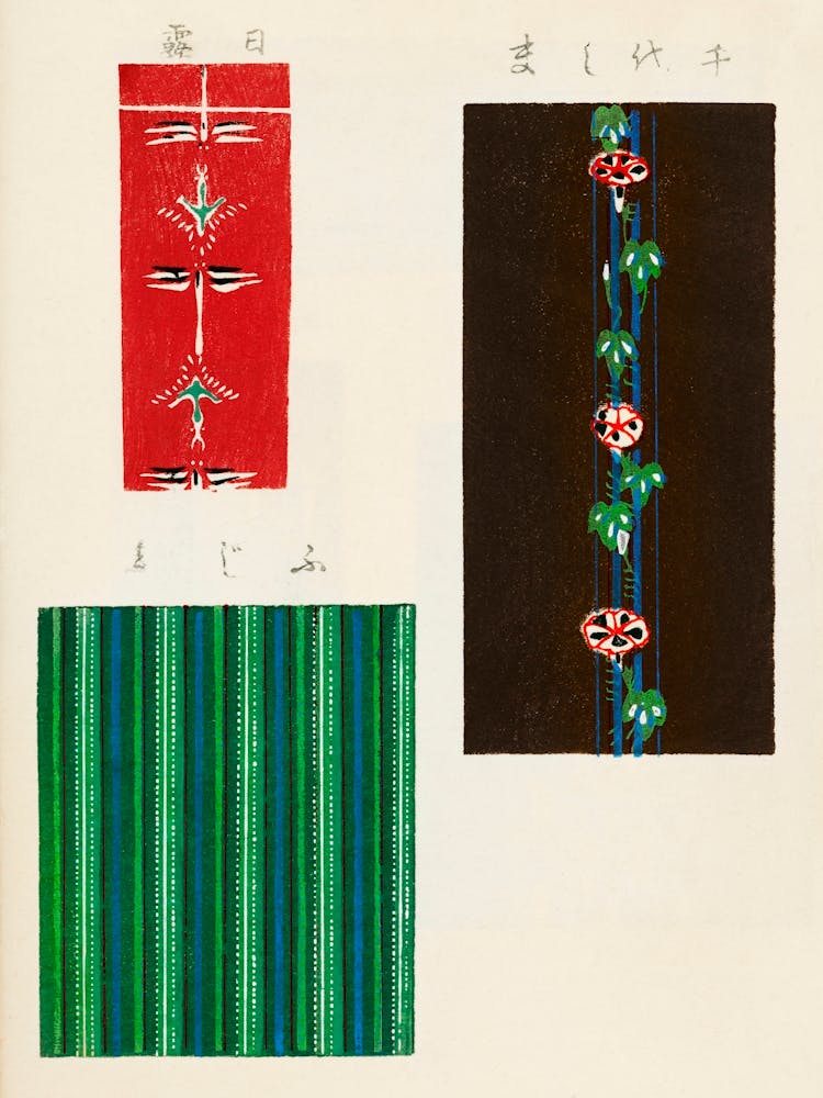 Vintage Ukiyo-e Holzblockdruck: Japanisches Textil, Shima Shima, Furuya Korin (228)