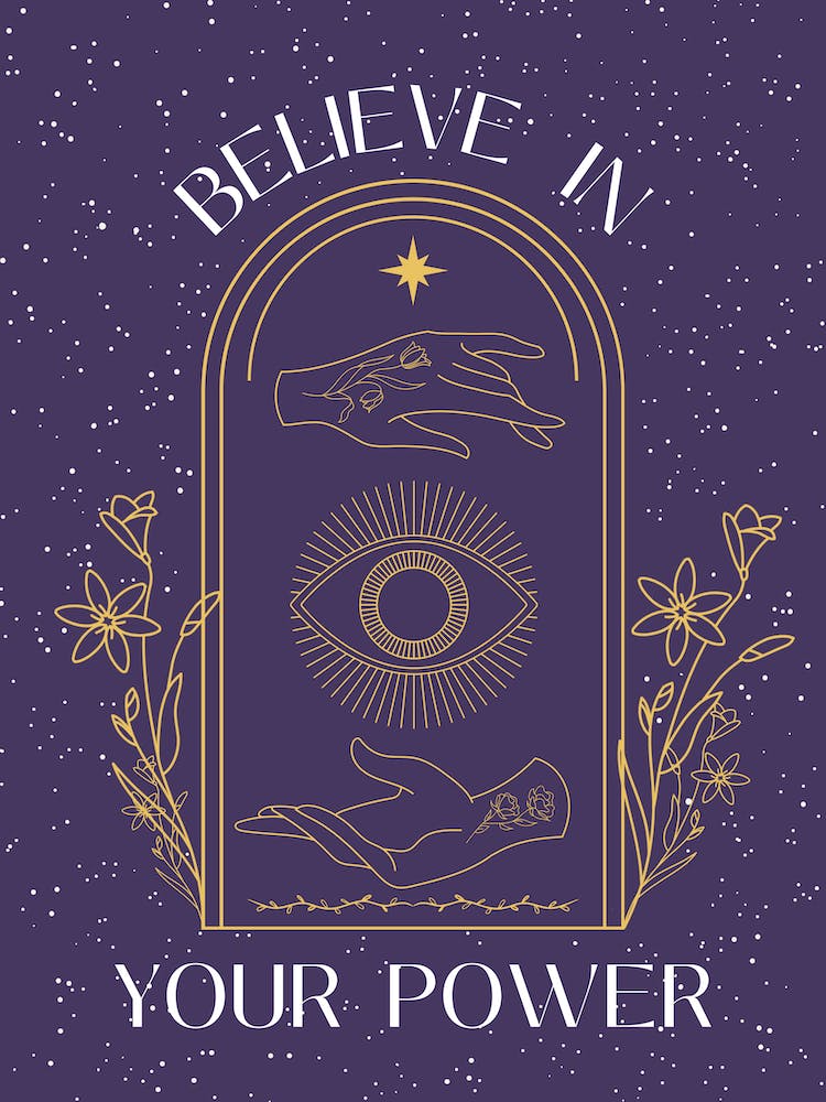 Gothic Witchy Wiccan Purple Gold Believe In Your Power Quote Print