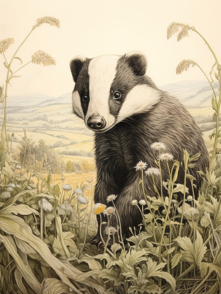 Storybook Animal Watercolour Badger 1