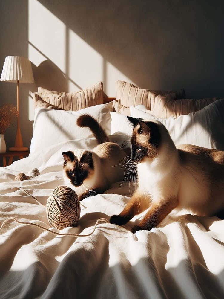 Siamese Cats On Bed