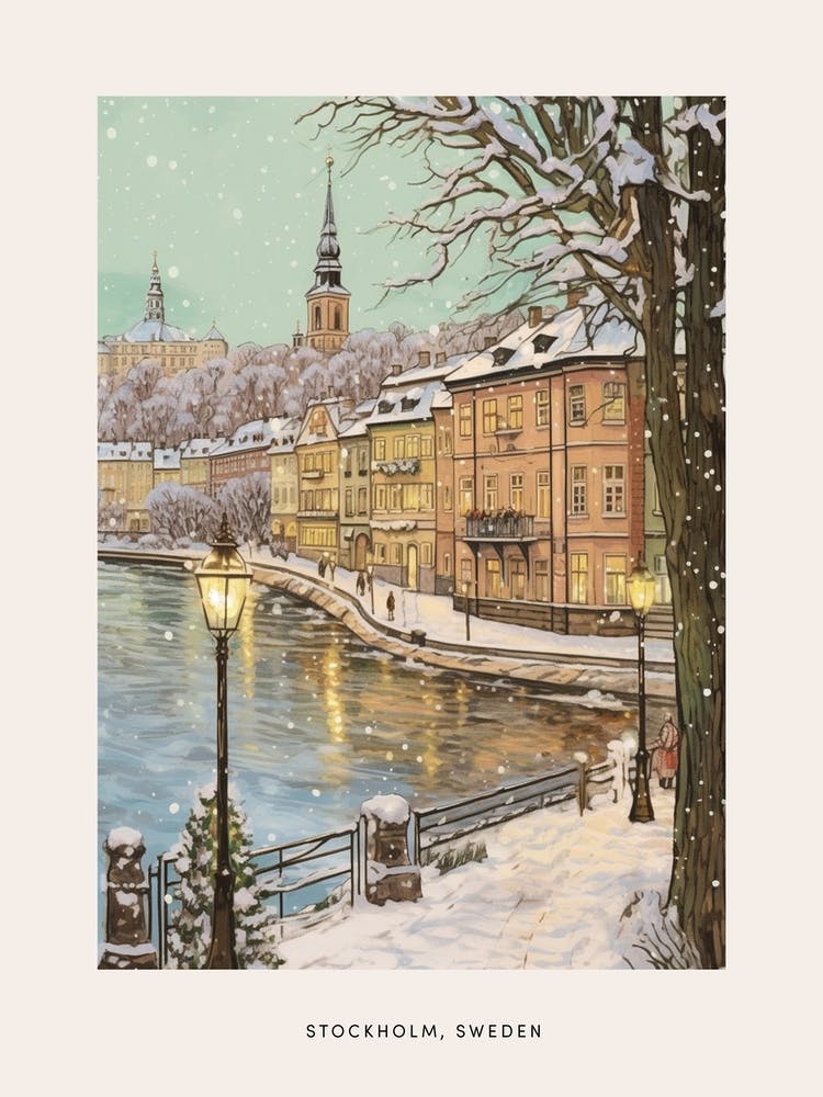 Vintage Winter Poster Stockholm Sweden 1
