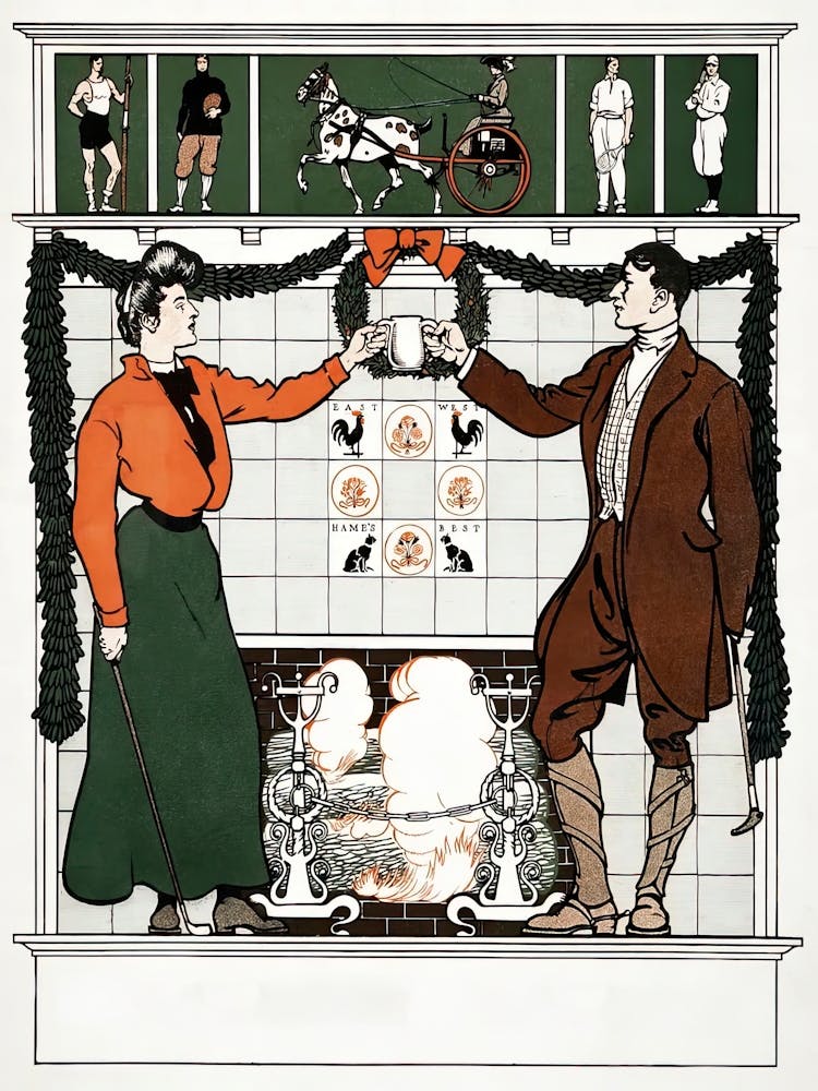 Vintage Couple Toasting On Christmas, Edward Penfield