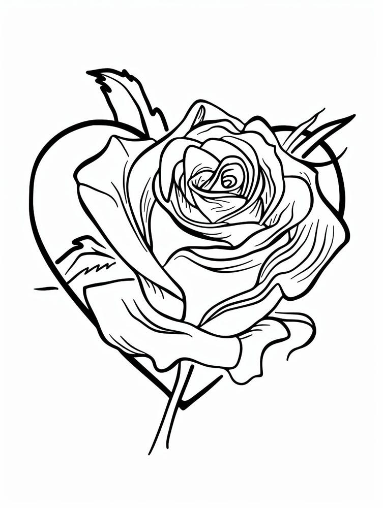Rose Heart Line Drawing 2