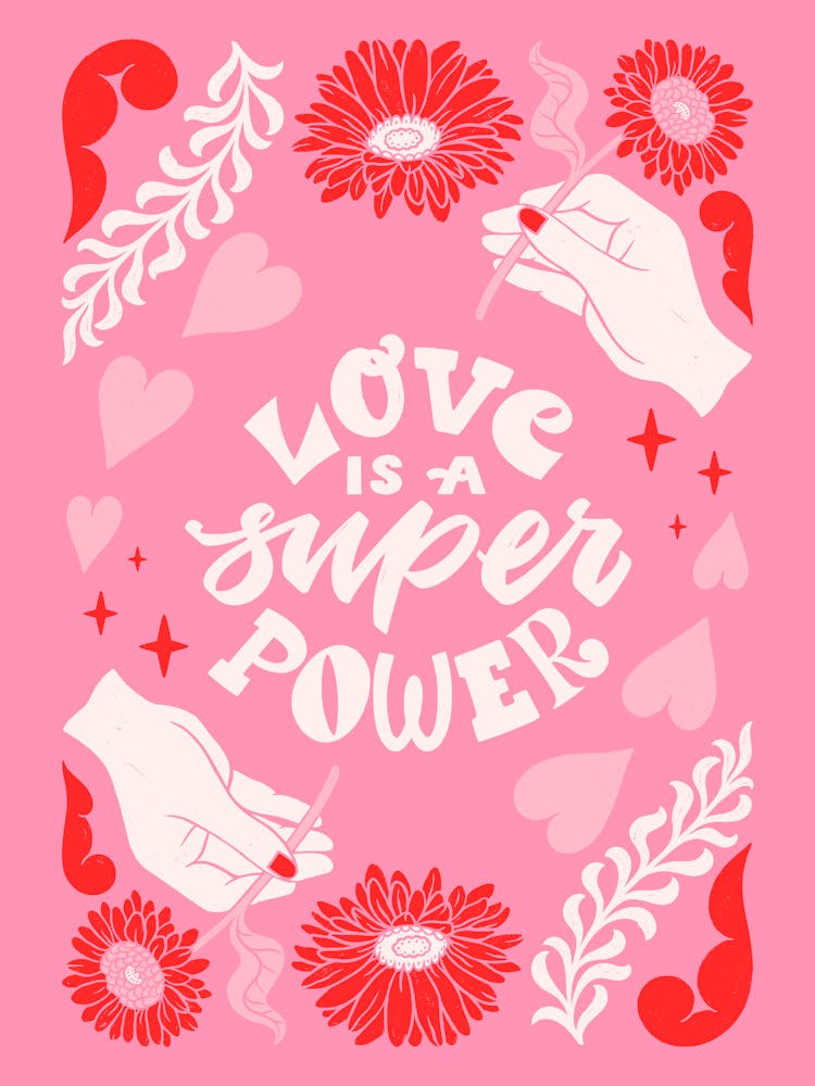 Love Is a Superpower Poster - Pink Romantic Wall Art, Inspirational Quote Print for Bedroom and Valentine’s Day Gift