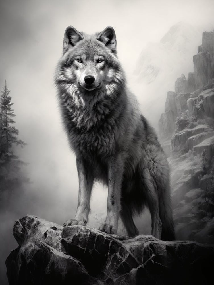 Himalayan Wolf Portrait Black And White 2