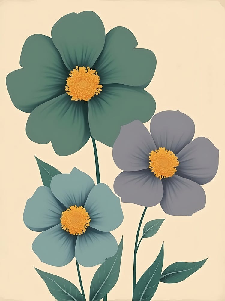 Three Flowers On A Beige Background