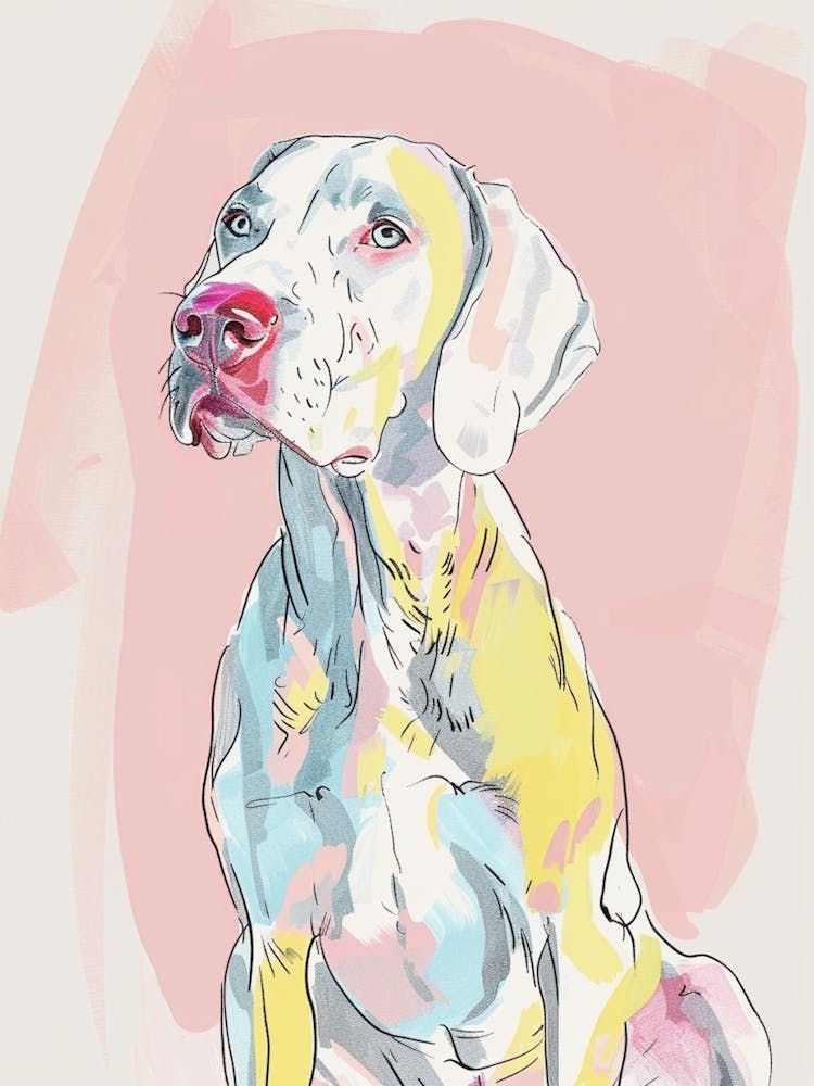Weimaraner Dog Pastel Line Watercolour Illustration 3