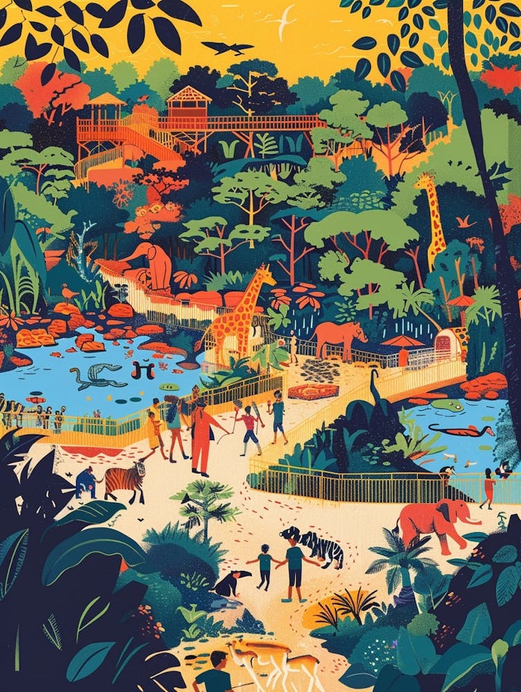 The Bronx Zoo New York Colourful Silkscreen Illustration 4