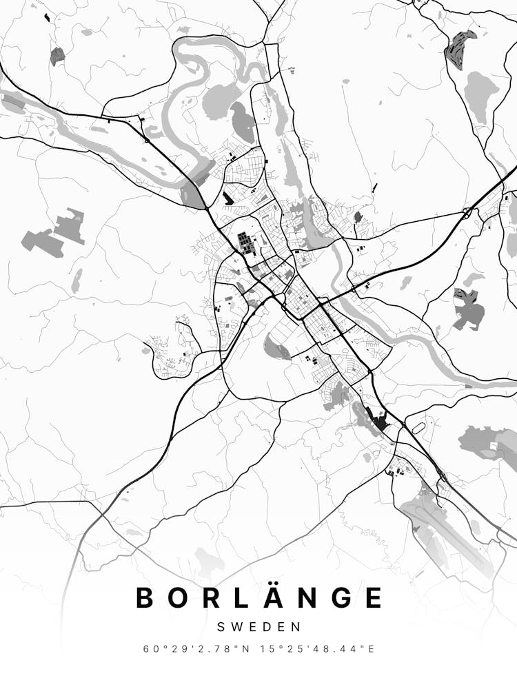 Borlänge Sweden White Map