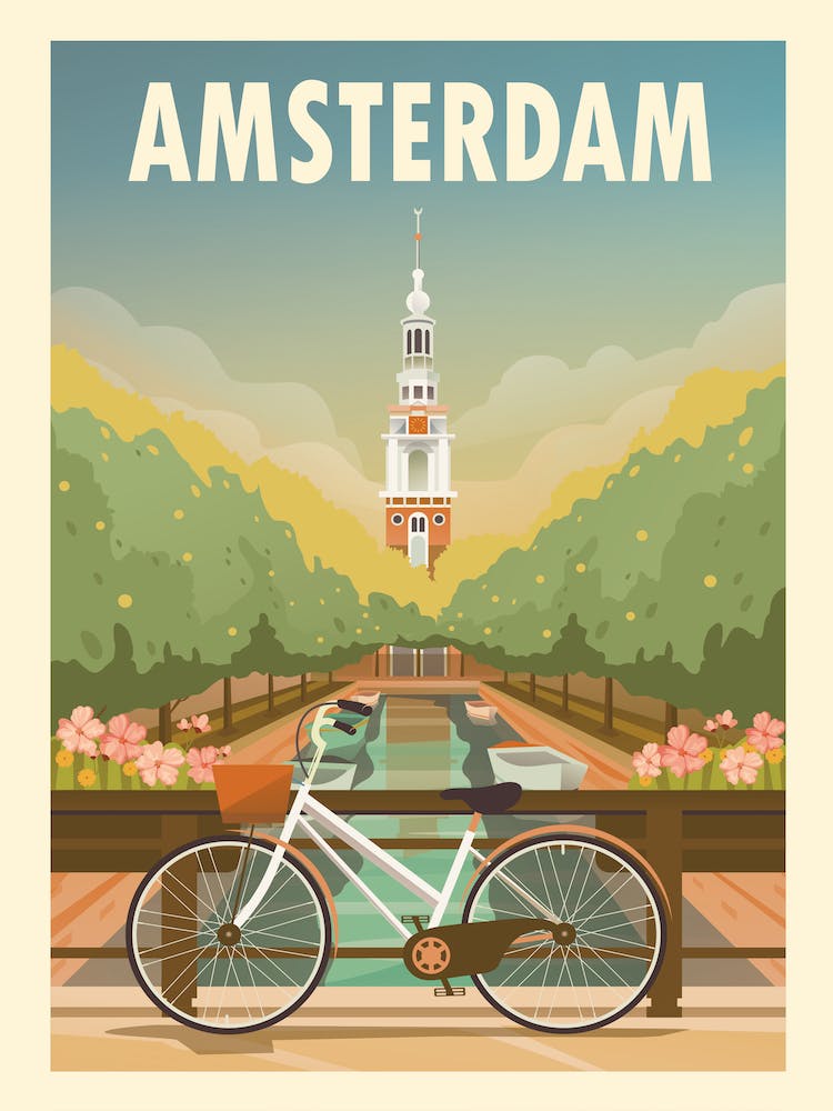 Amsterdam Canal Travel Poster