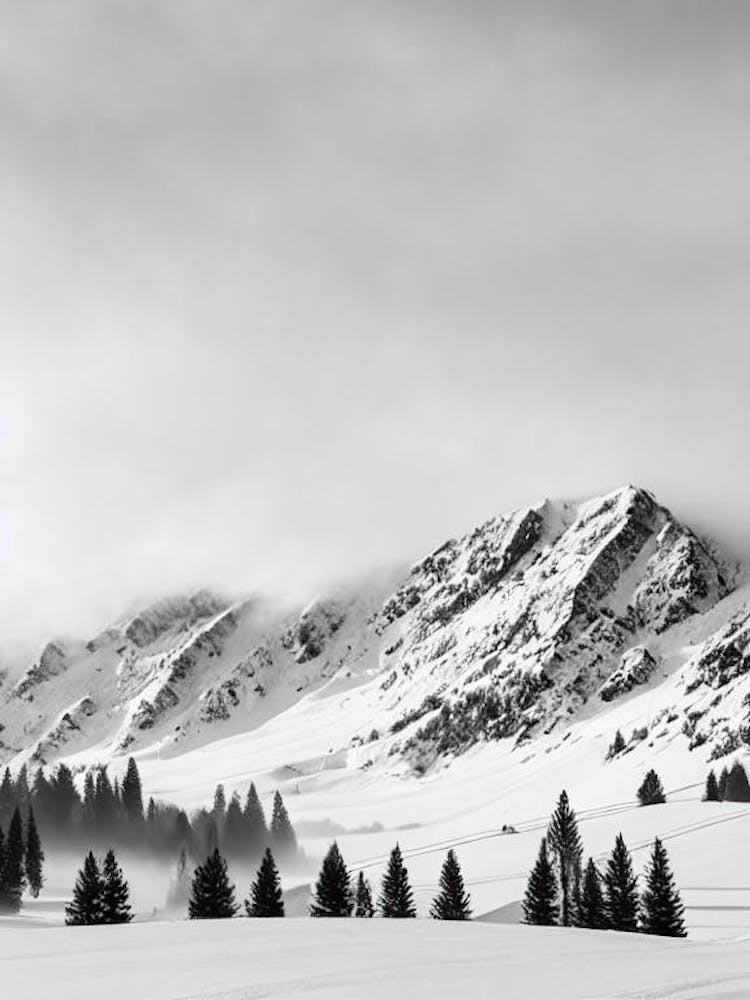 The Remarkables, New Zealand Black And White Skiing Poster