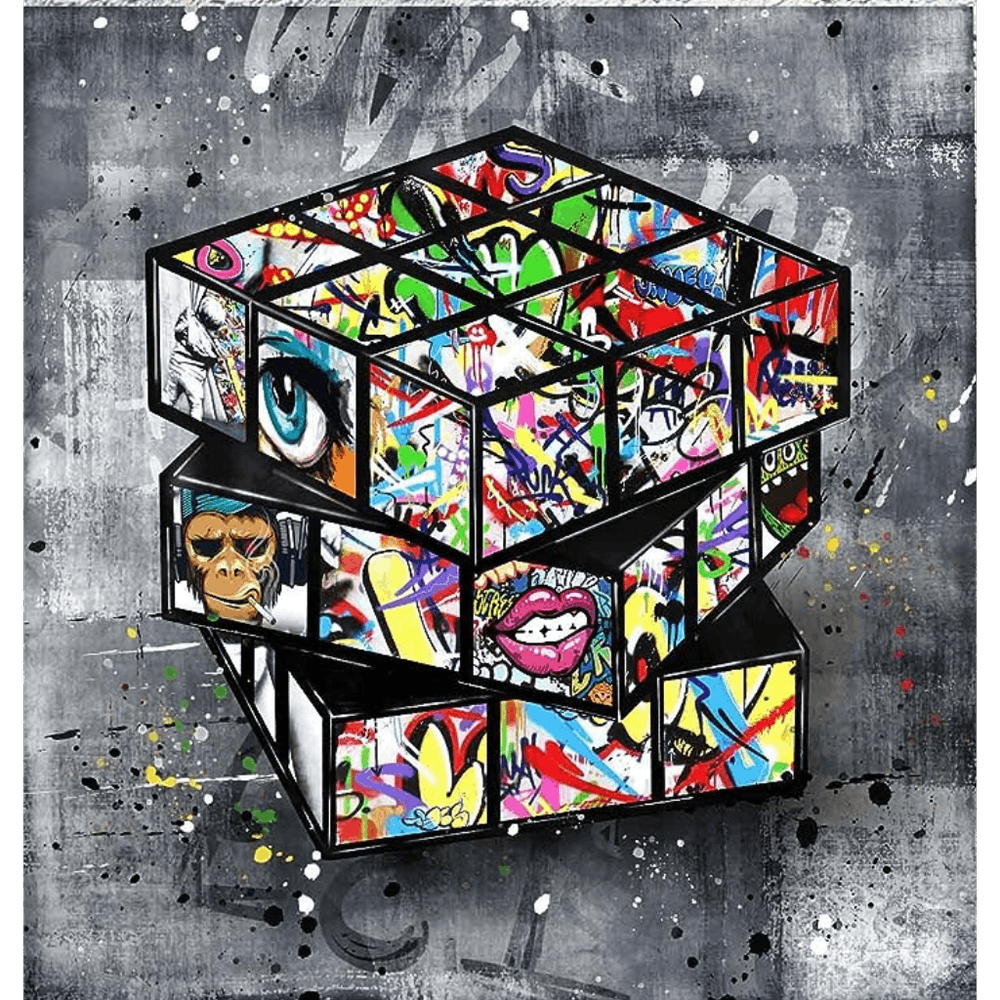 Graffiti Cube SIXT ART: Abstract Painting on Canvas by Banksy - Street Graffiti Wall Art for Bedroom Contemporary Wall Art Designs for Homes and Offices Framed and Stretched All Set to Hang
