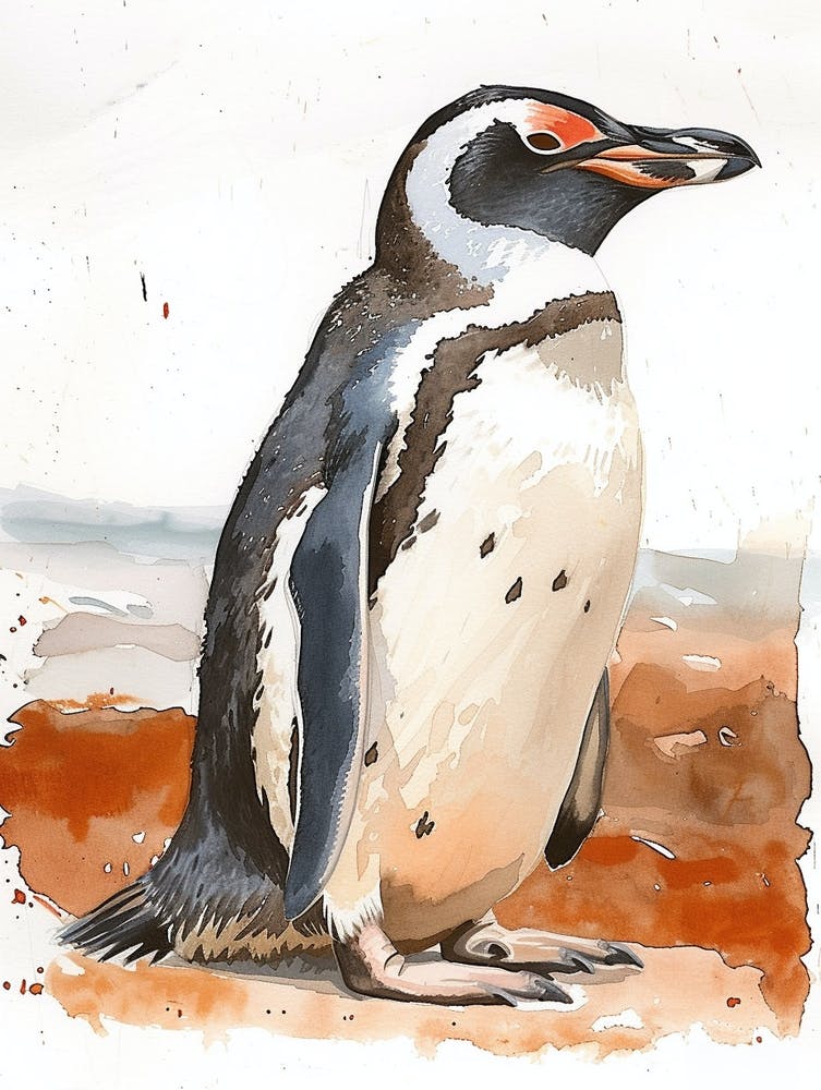 Humboldt Penguin Carcass Island Watercolour Painting 1