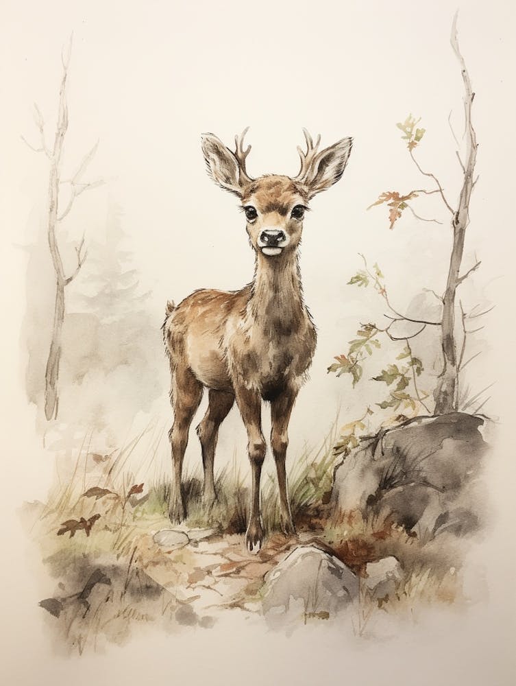 Storybook Animal Watercolour Reindeer 2