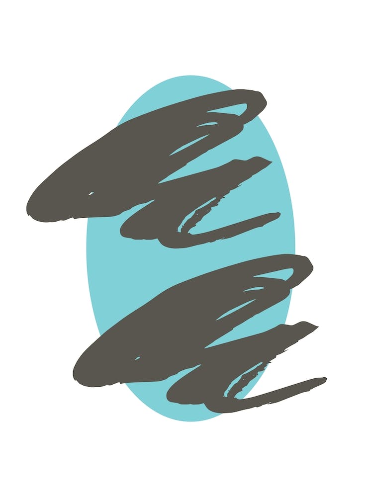 Teal Oval with Brown Scribbles