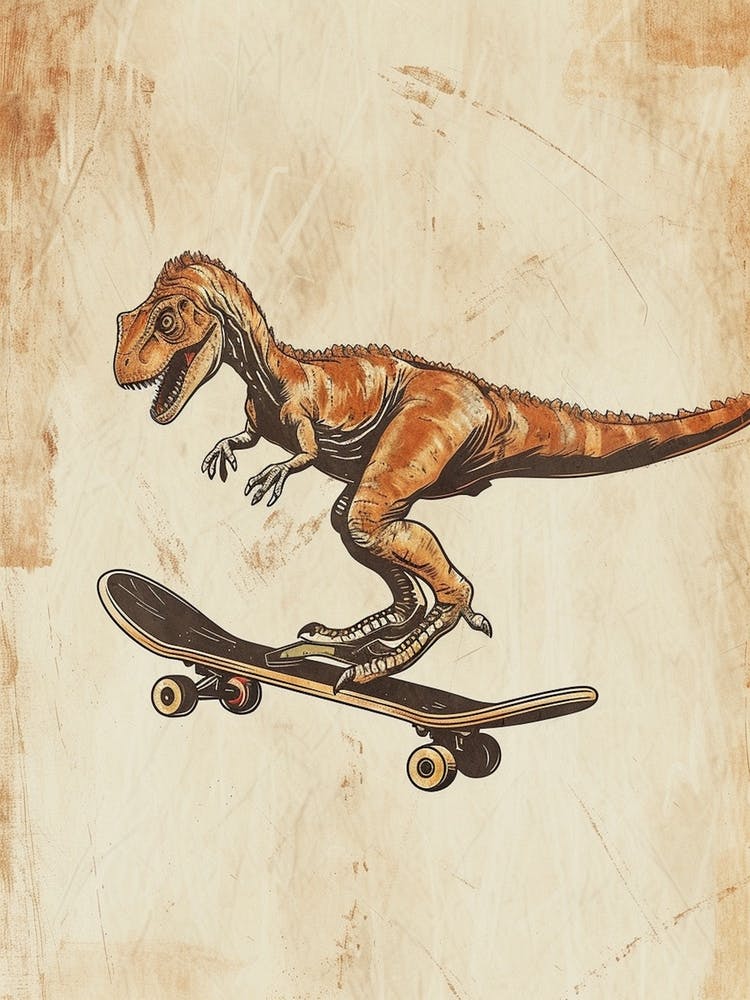 Vintage Utahraptor Dinosaur On A Skateboard 2