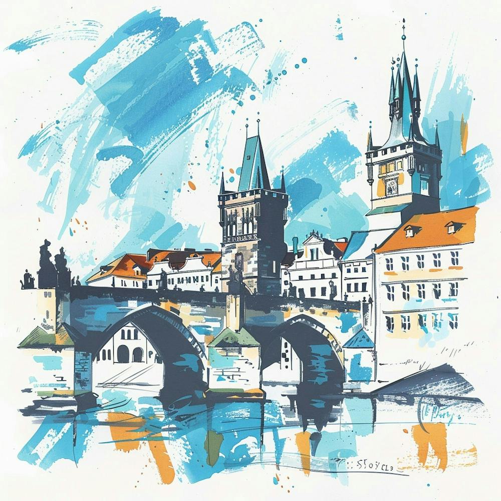 A Prague With Charles Bridge Expressive Strokes