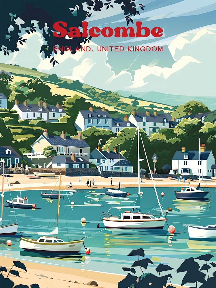 Salcombe England Summer Seaside Art Illustration
