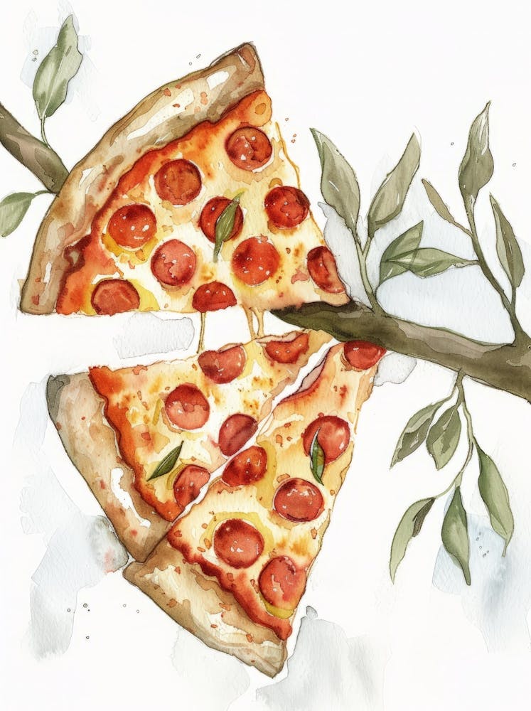 Pizzastück auf einem Ast