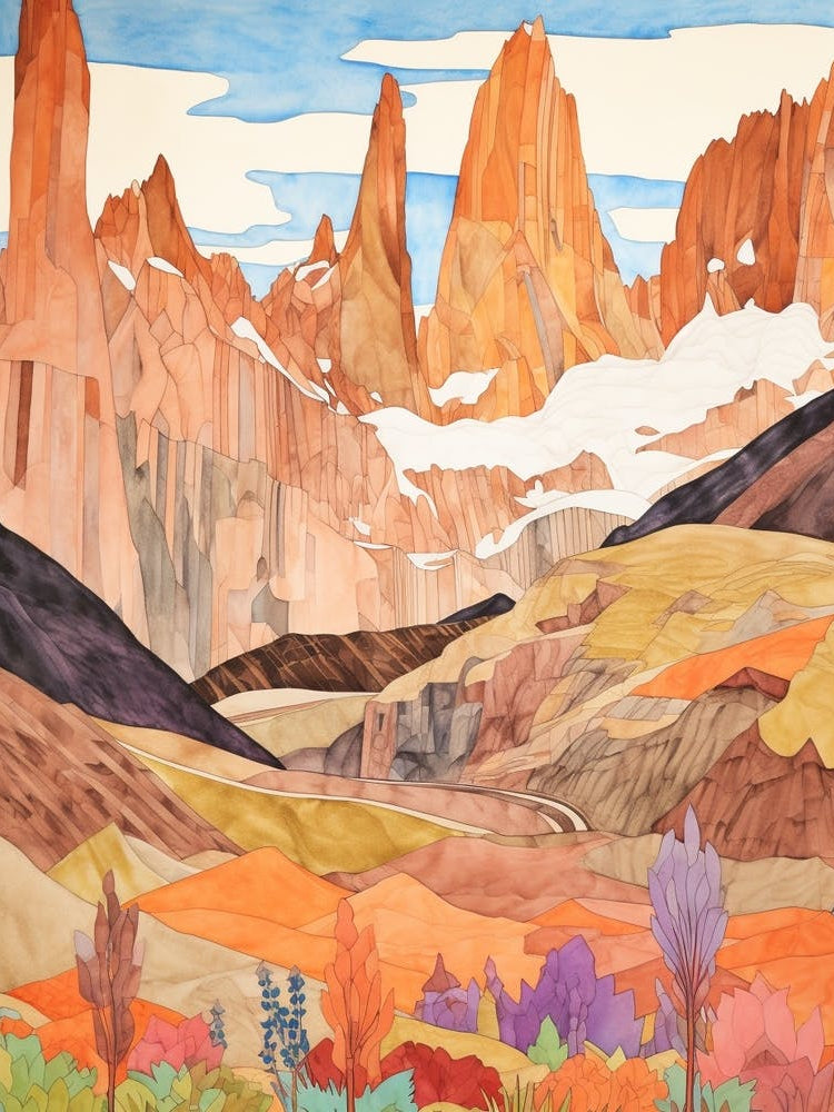 Fitz Roy Chile Argentina1 Colourful Mountain Illustration