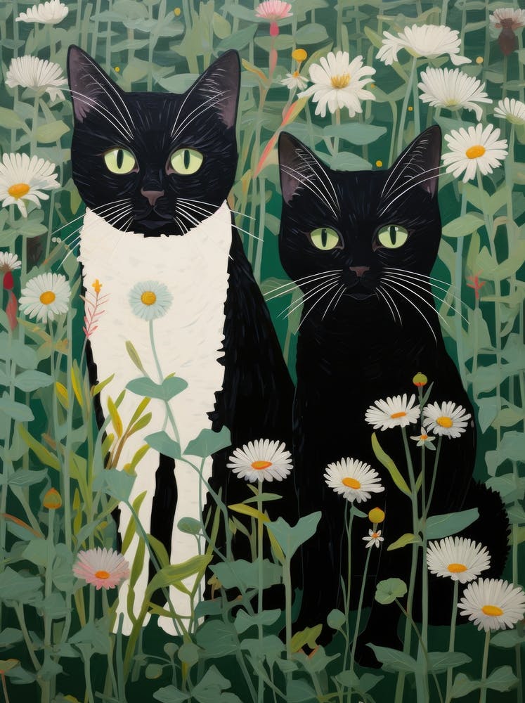 Two Cats In Daisies