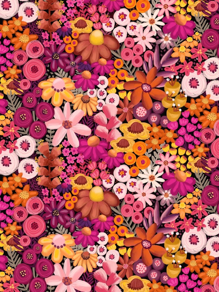 Warm Painterly Autumn Flowers Hand Painted Fall Wildflowers
