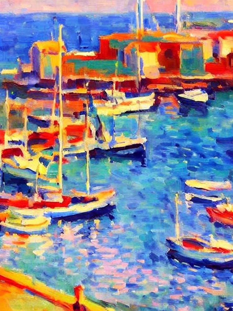 Port Of Burgas Bulgaria Brushwork Painting harbour